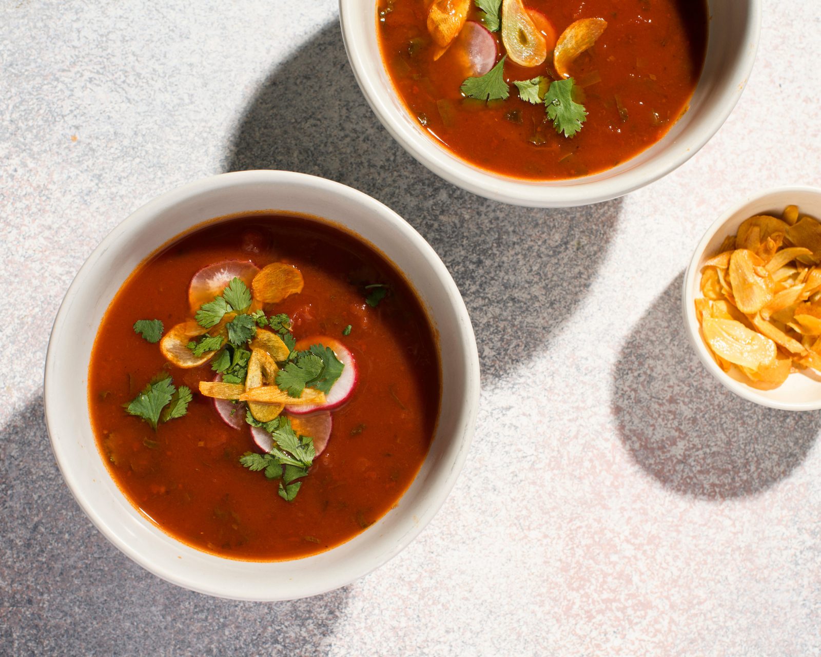 Double-Tomato Soup with Cilantro, Lime and Fried Garlic - Cook What You Have, Milk Street