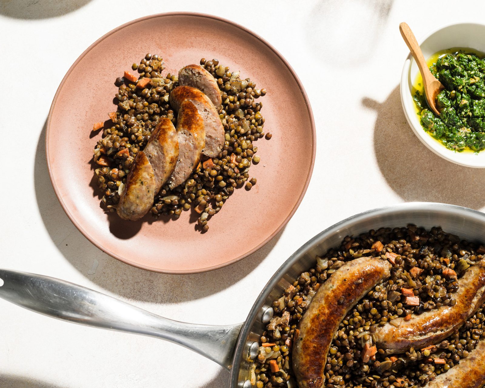 Braised Sausages and Lentils with Parsley-Caper Relish - Cook What You Have, Milk Street
