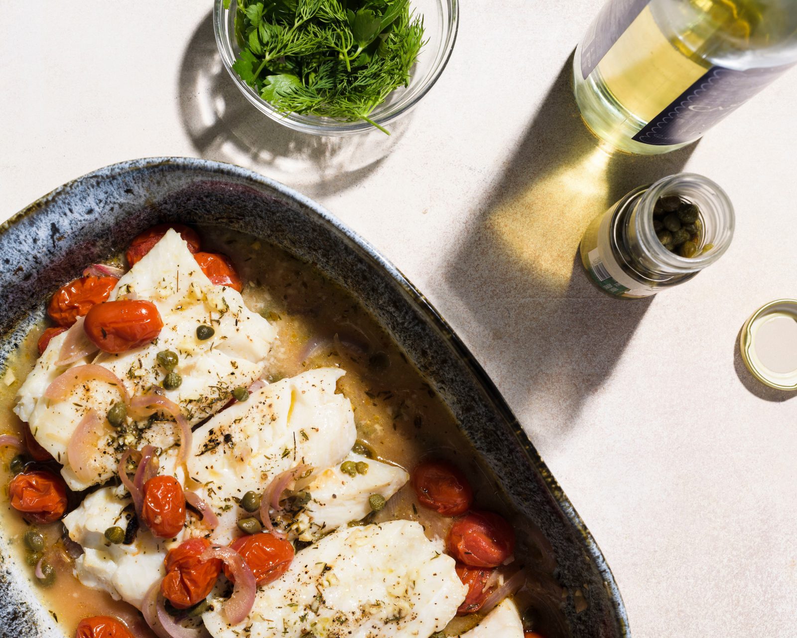 Fish Baked Tomatoes Capers White Wine Cook What You Have Milk Street