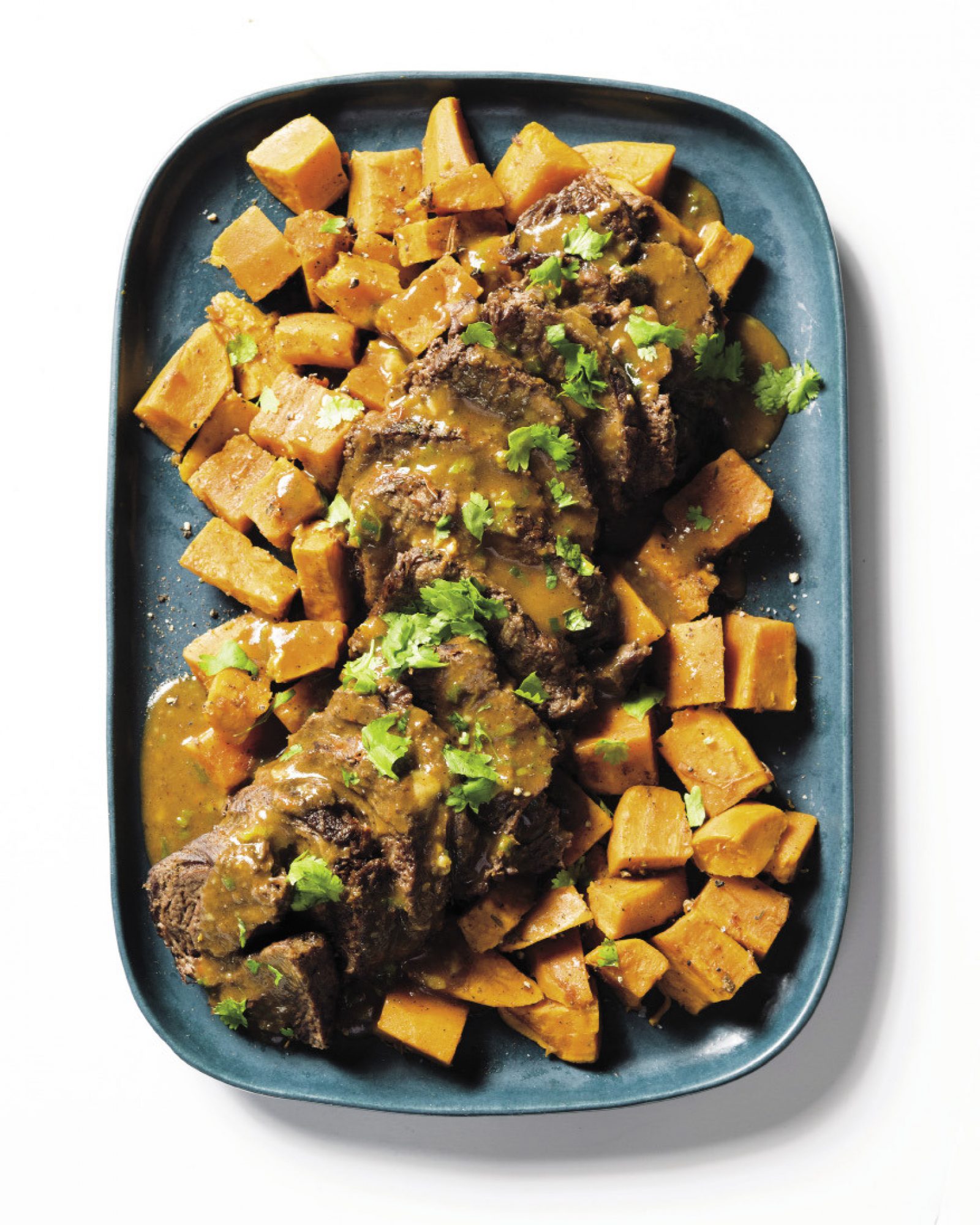 Jamaican Style Ginger Chili Pot Roast with Sweet Potatoes