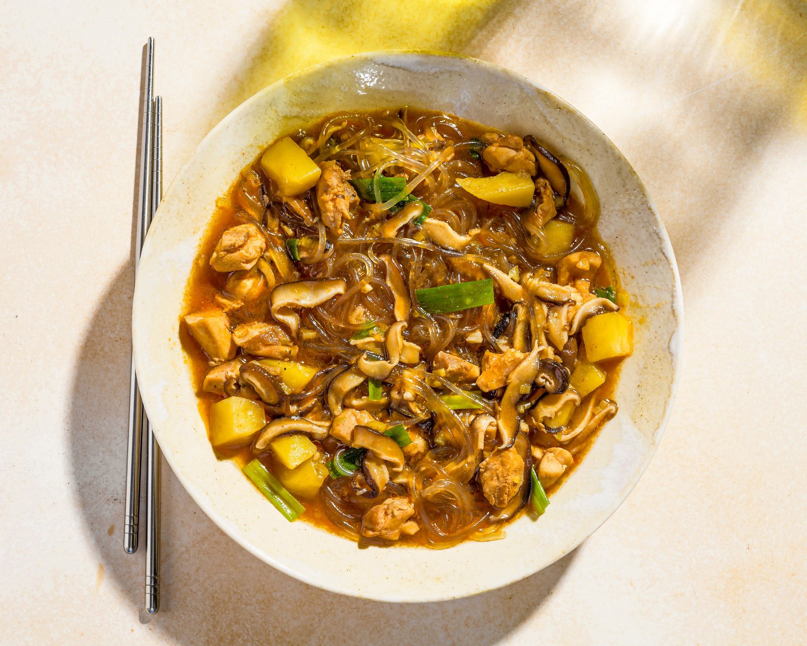 Korean Chicken Noodle Stew Potatoes Mushrooms