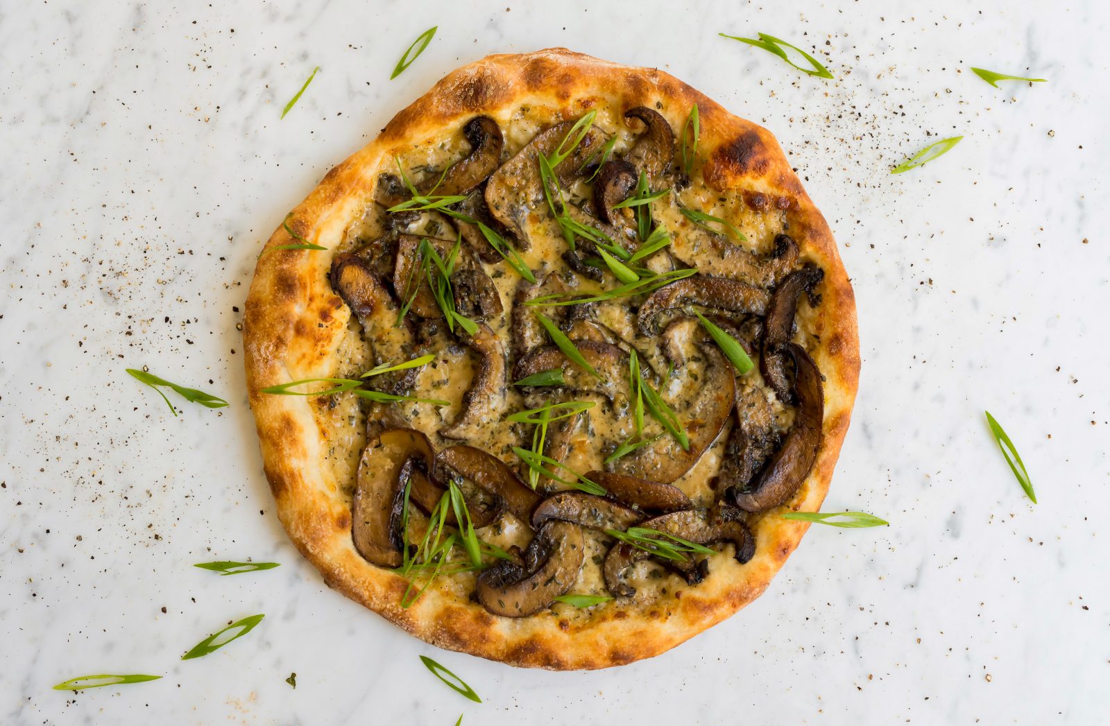 Roasted Mushroom Pizza Fontina Scallions