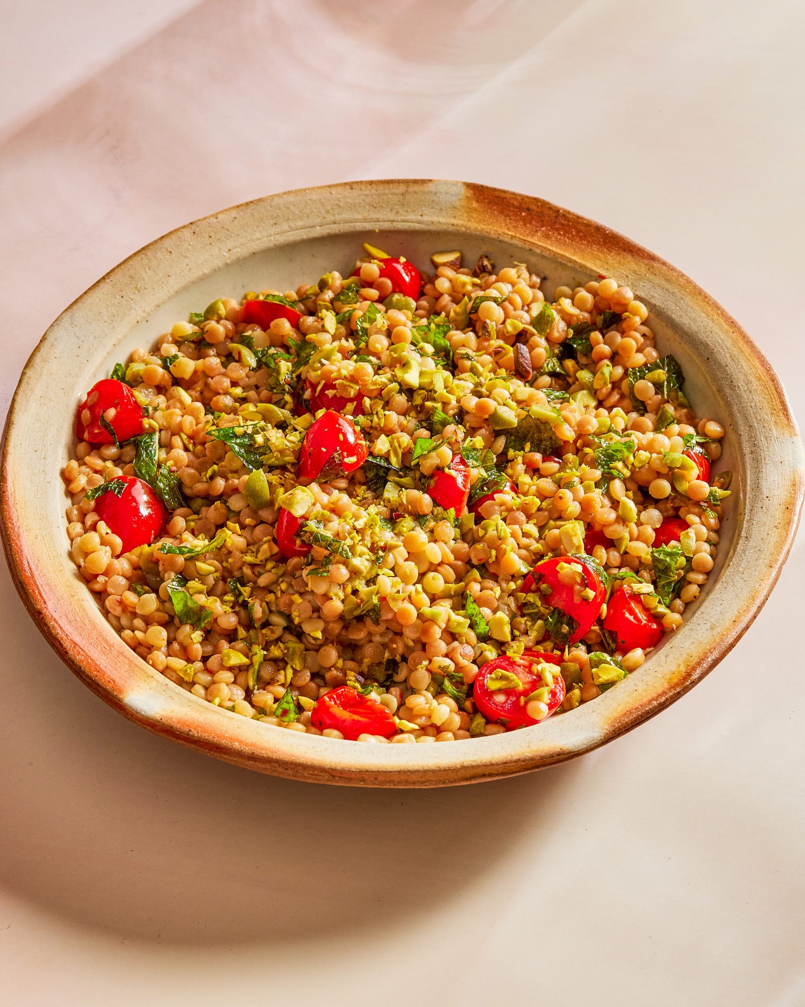 Tomato Harissa Toasted Pearl Couscous Mint