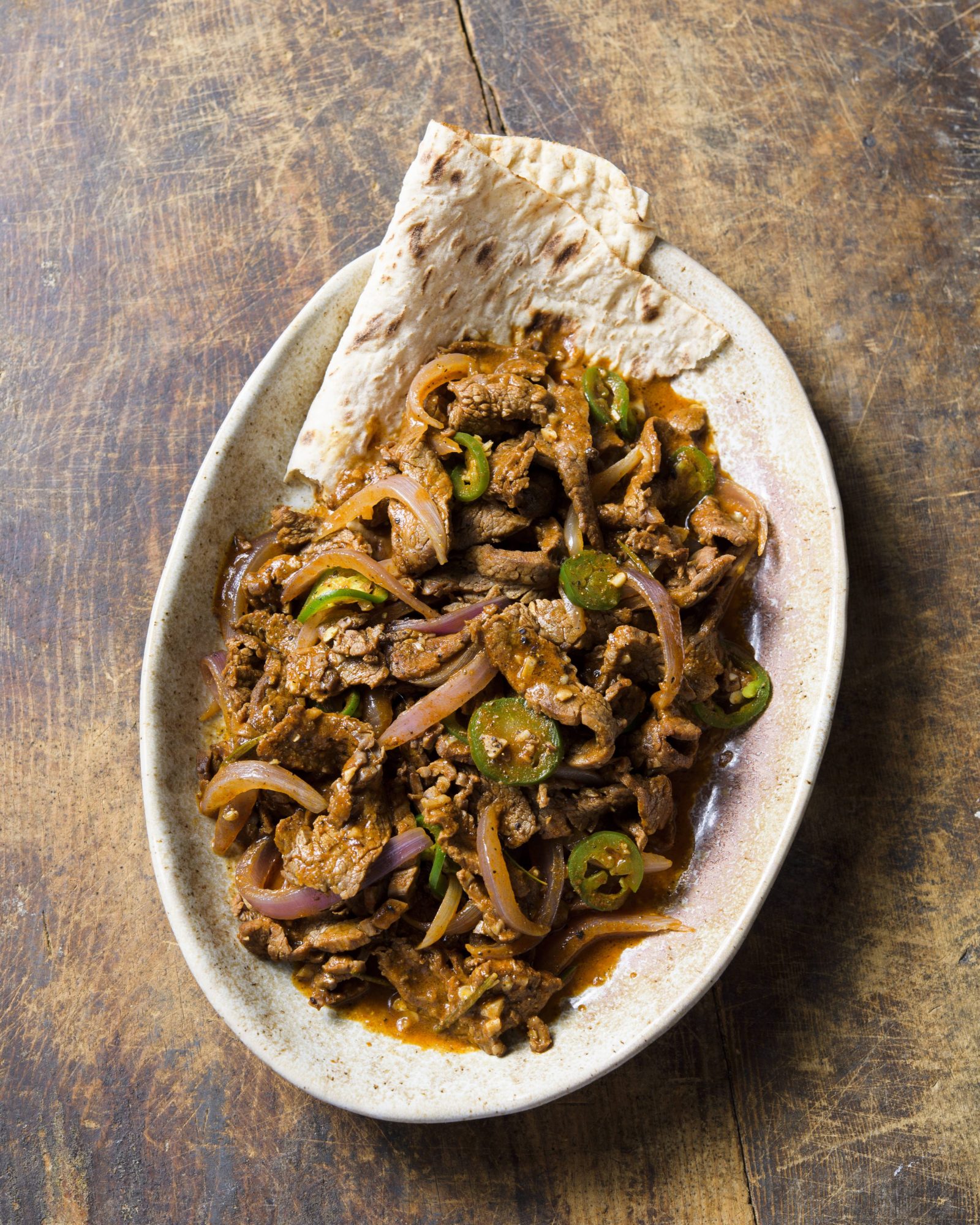Ethiopian style sautéed beef onion chilies v