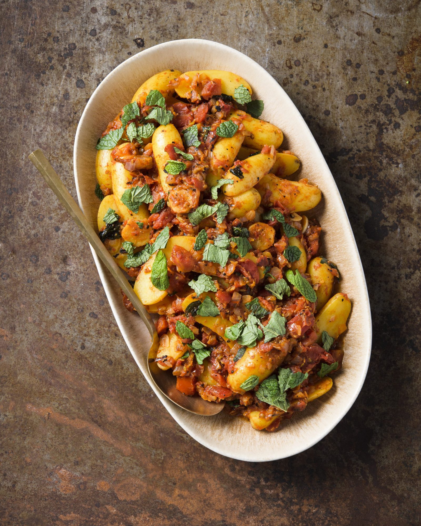 Fingerling potato curry fire roasted tomatoes v