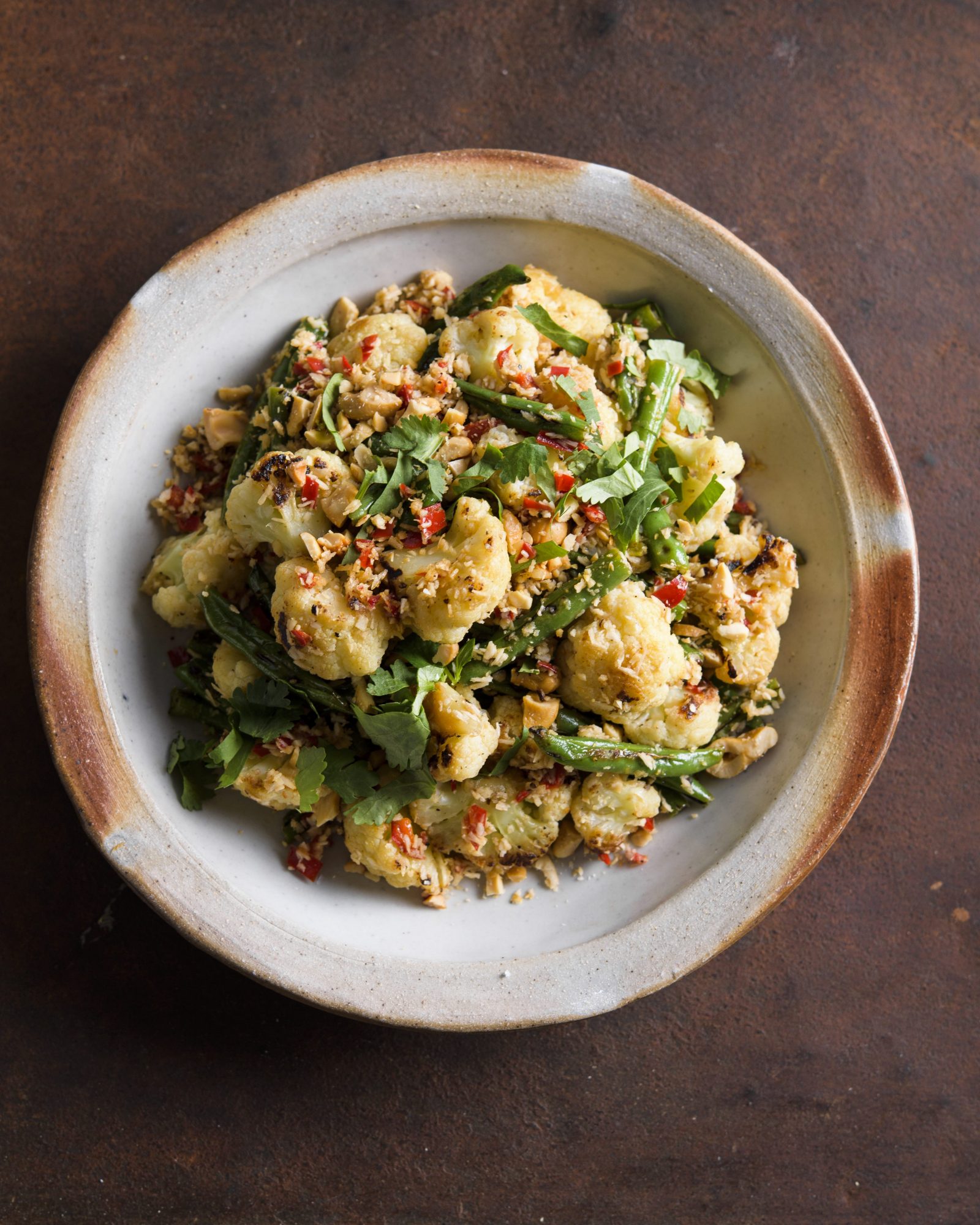 Spicy cauliflower green beans coconut lime v