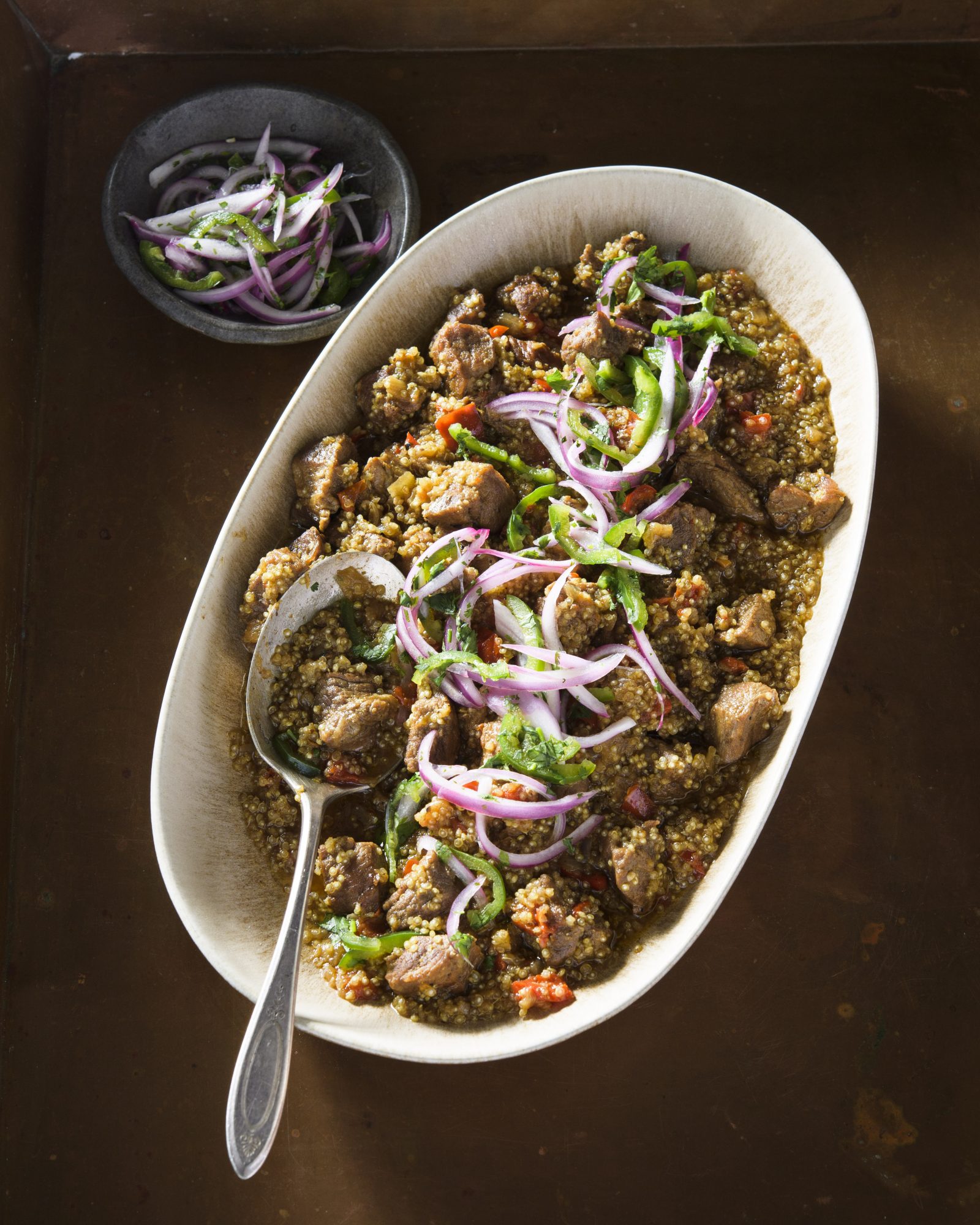 Spicy peruvian style pork quinoa stew v