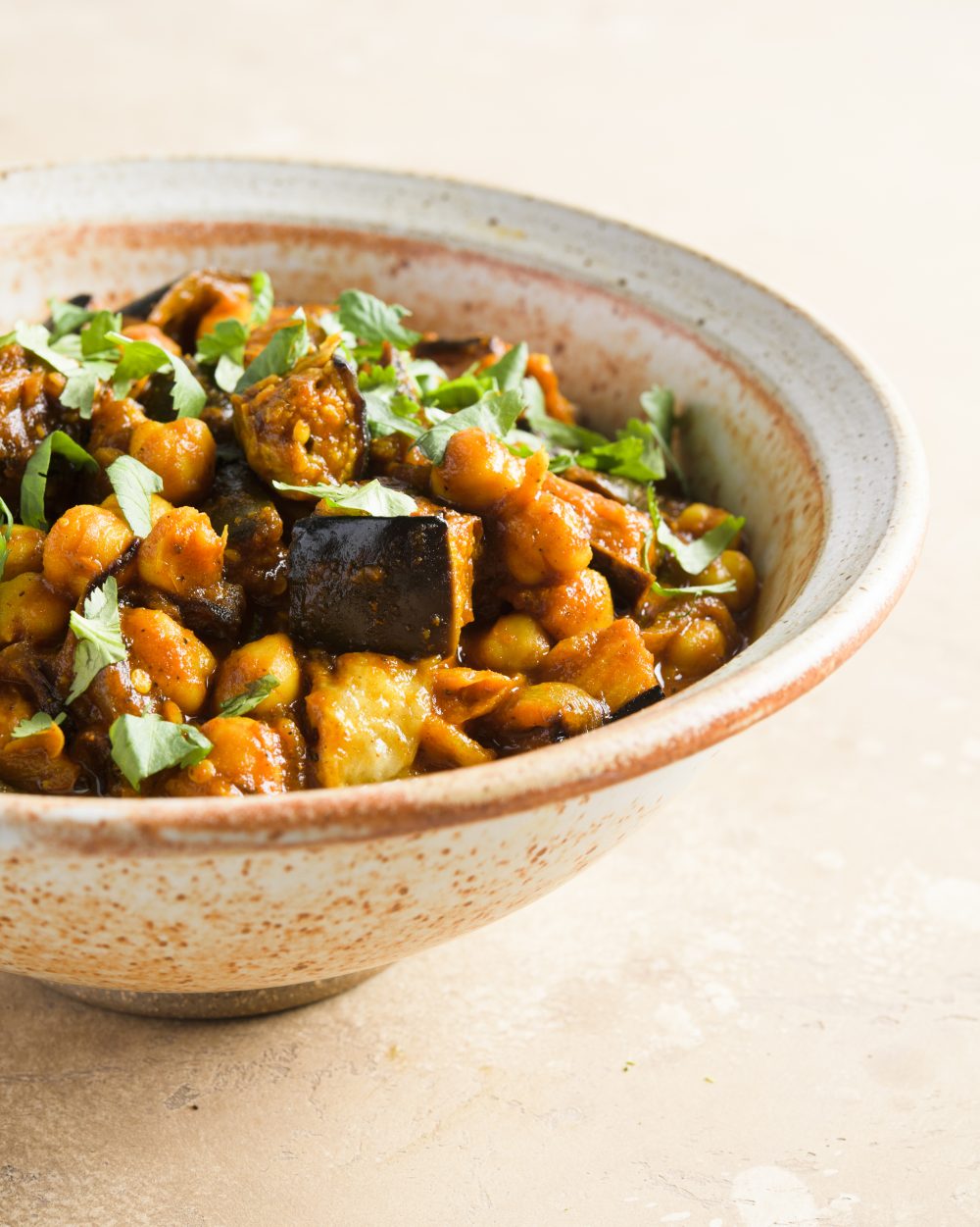 Curried eggplant chickpea stew v