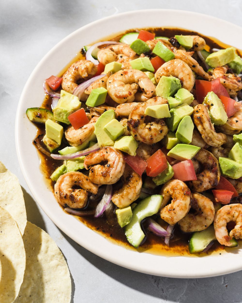 Mexican style shrimp in chili lime sauce aguachile negro v
