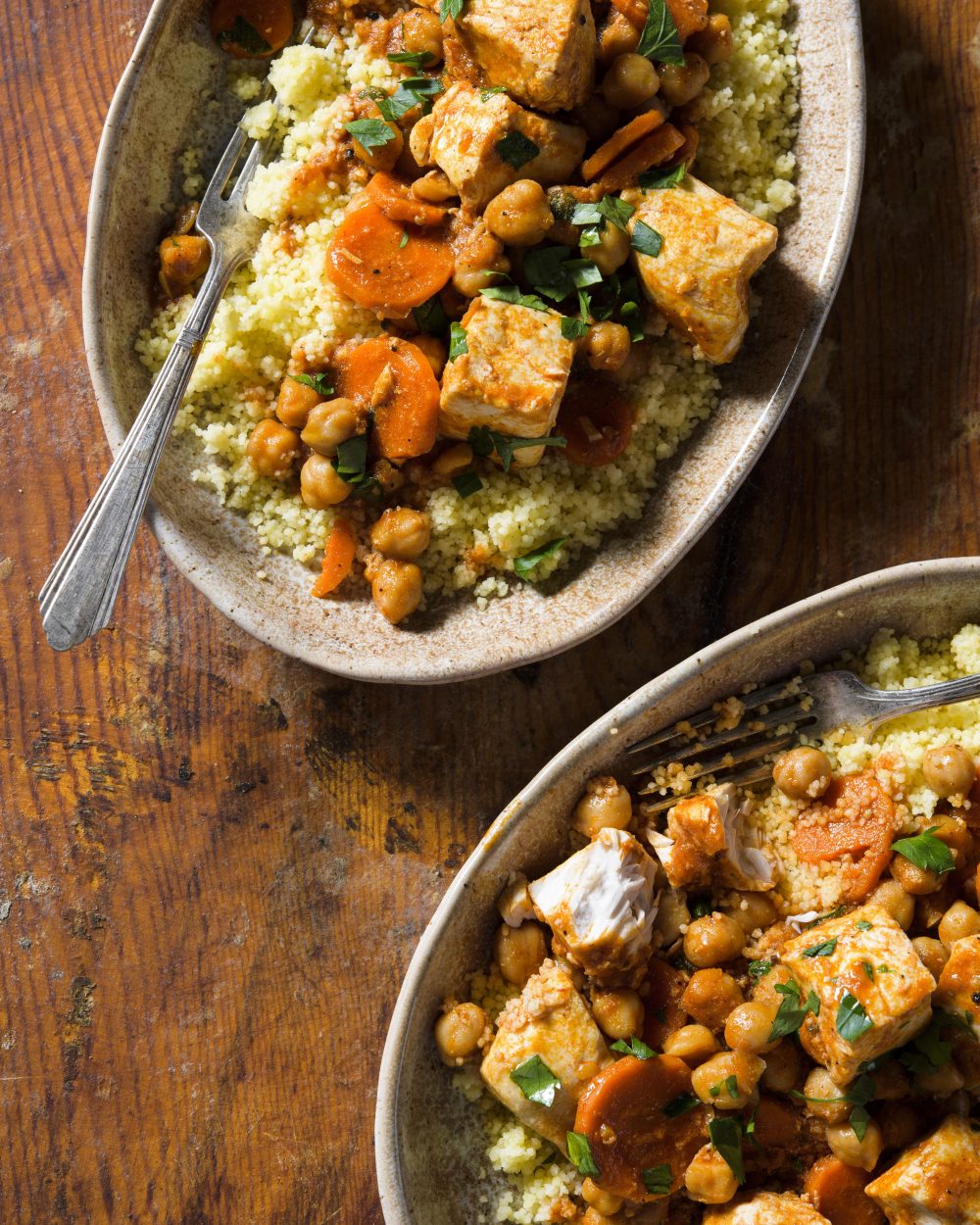 Moroccan spiced fish chickpeas v