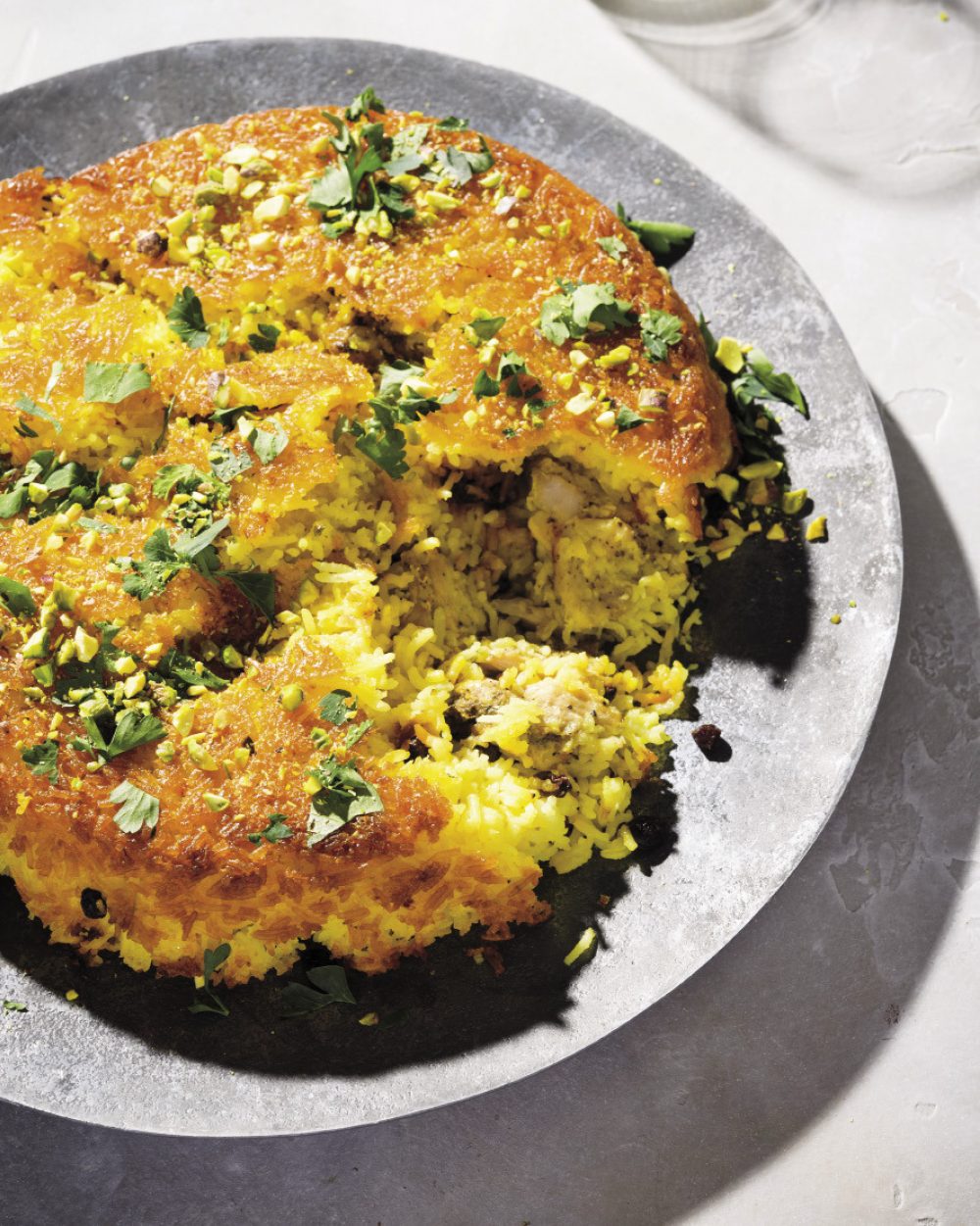 Persian style baked saffron rice chicken