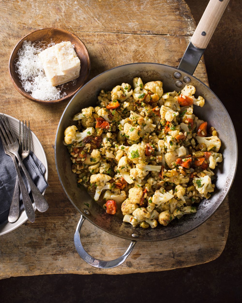 Smothered cauliflower tomatoes capers v