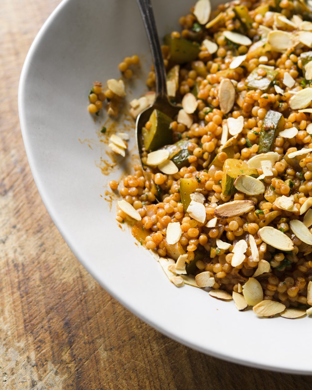 Toasted pearl couscous zucchini herbs v