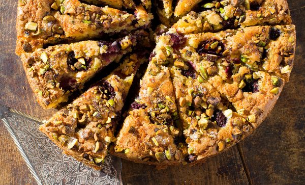 Almond-Coconut Cake with Cherries and Pistachios