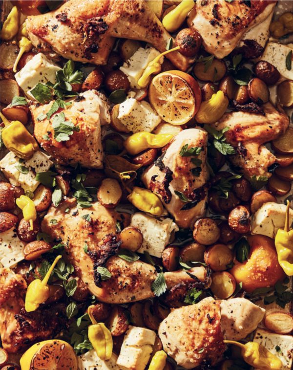 Greek Sheet Pan Chicken with Feta and Pepperoncini