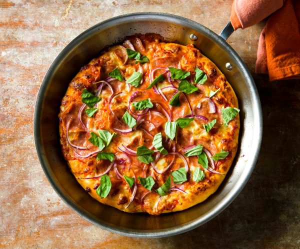 Skillet Pizza with Fennel Salami and Red Onion