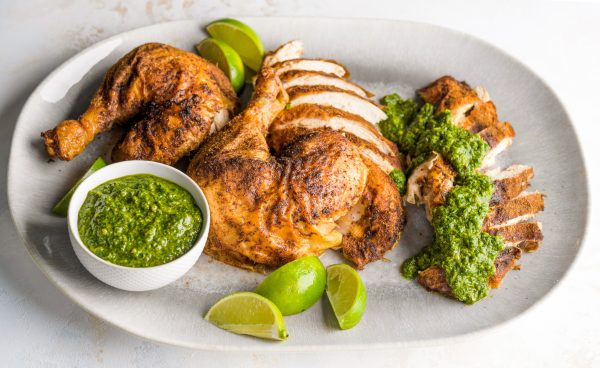 Spice-Rubbed Roasted Chicken with Green-Herb Chutney