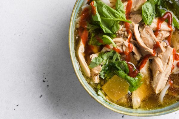 Chicken and Rice Noodles in Ginger-Hoisin Broth