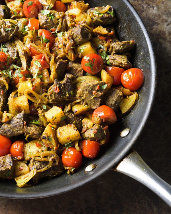 Goan-Style Chili-Fry with Beef, Tomatoes and Potatoes