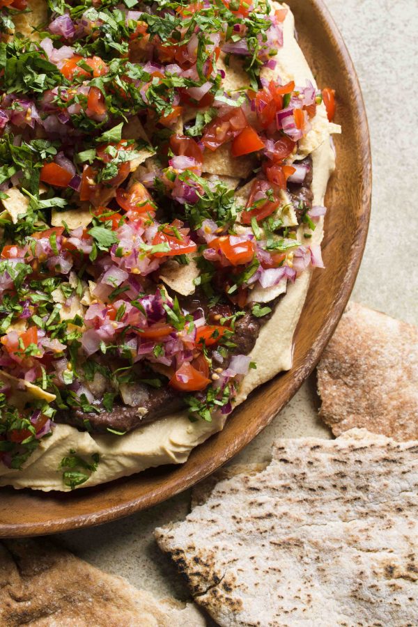 Hummus with Chipotle Black Beans and Tomato Salsa