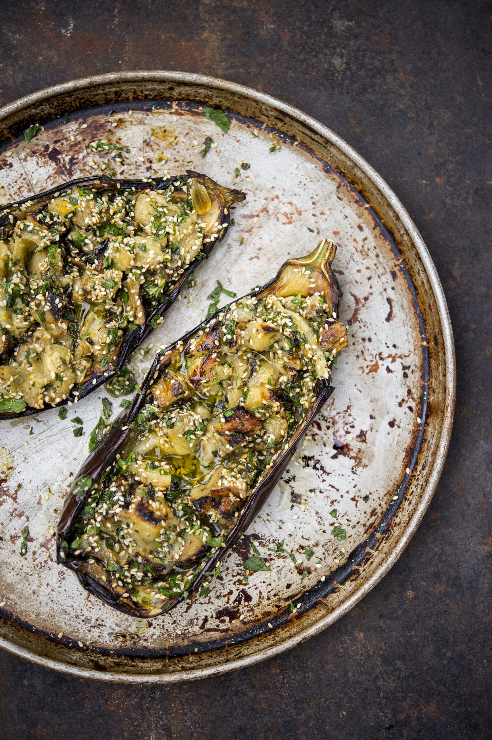 Grilled Eggplant with Sesame and Herbs