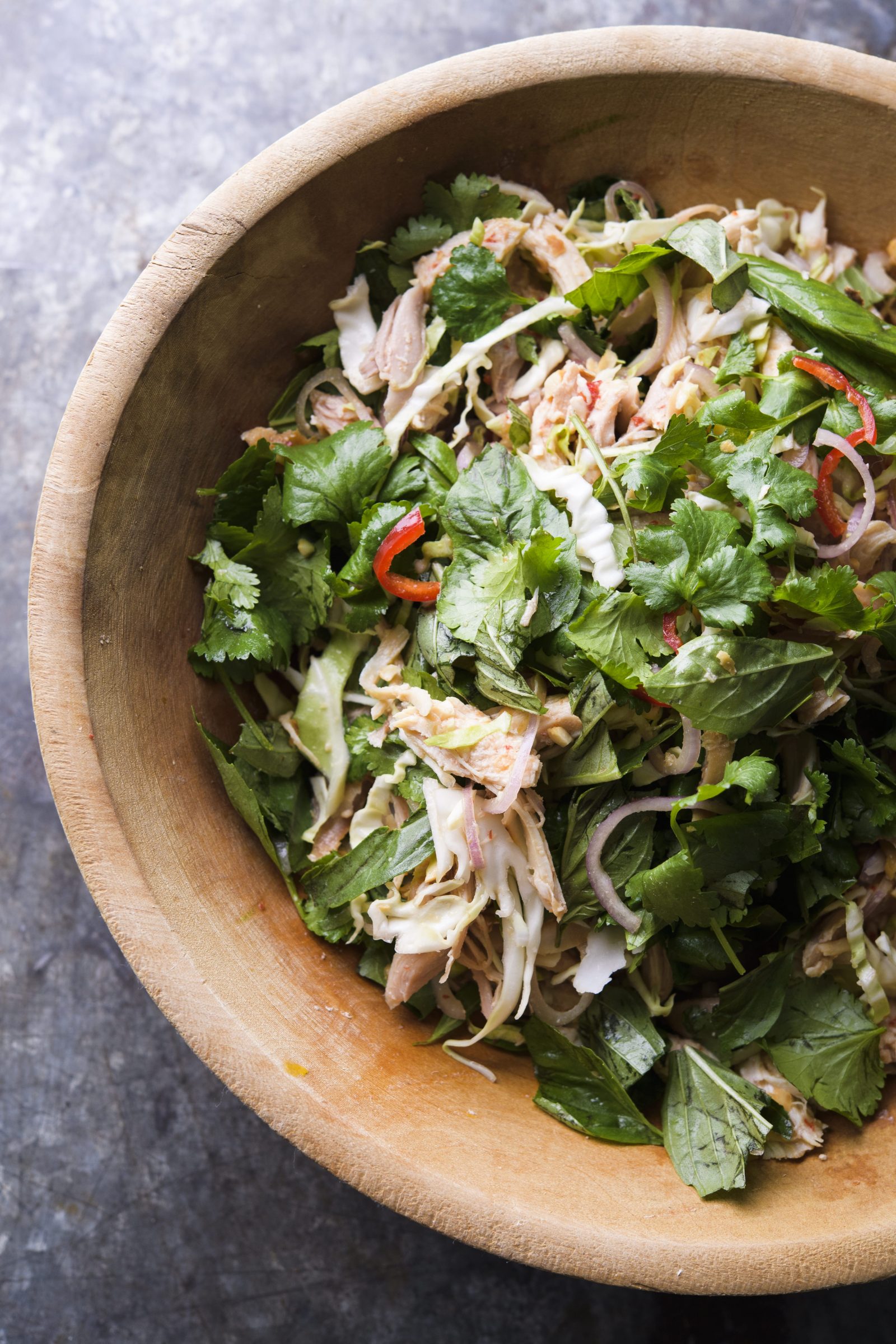 Southeast Asian Chicken Salad with Cashews and Coconut Vertical