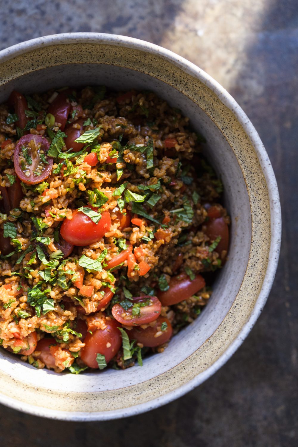Bulgur-Tomato Pilaf with Herbs and Pomegranate Molasses (Eetch)