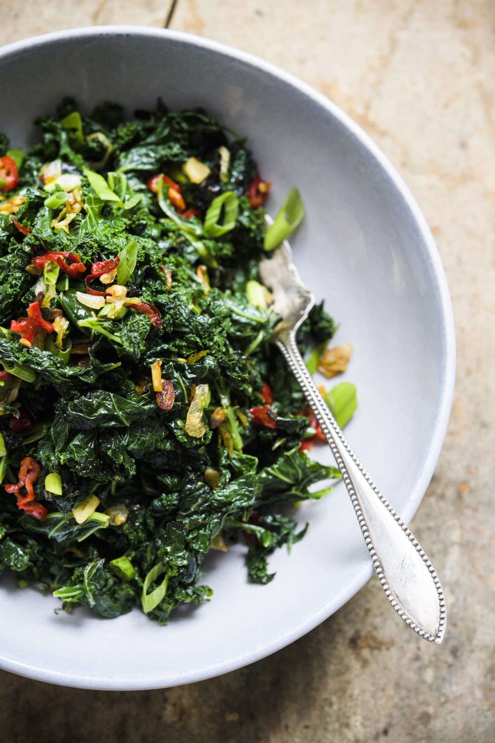 Charred Kale with Garlic, Chilies and Lime