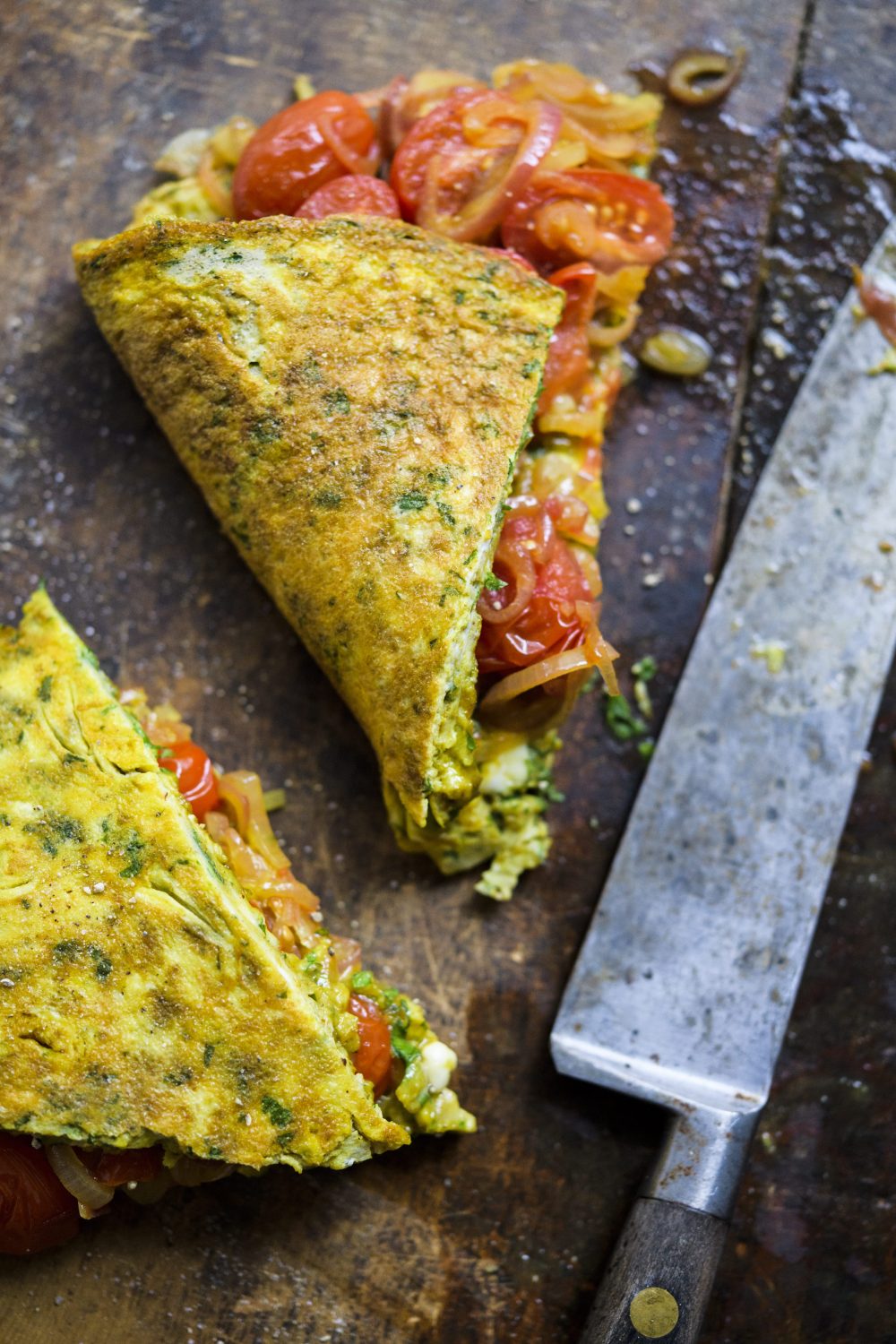 Cilantro-Tomato Omelet with Turmeric Butter