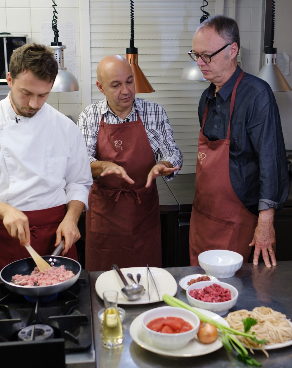 Just down the street at the Michelin-starred Amerigo, ​I finally got a lesson in true ragù Bolognese from chef Alberto Bettini–three different meats cooked for hours with no cream or other dairy.