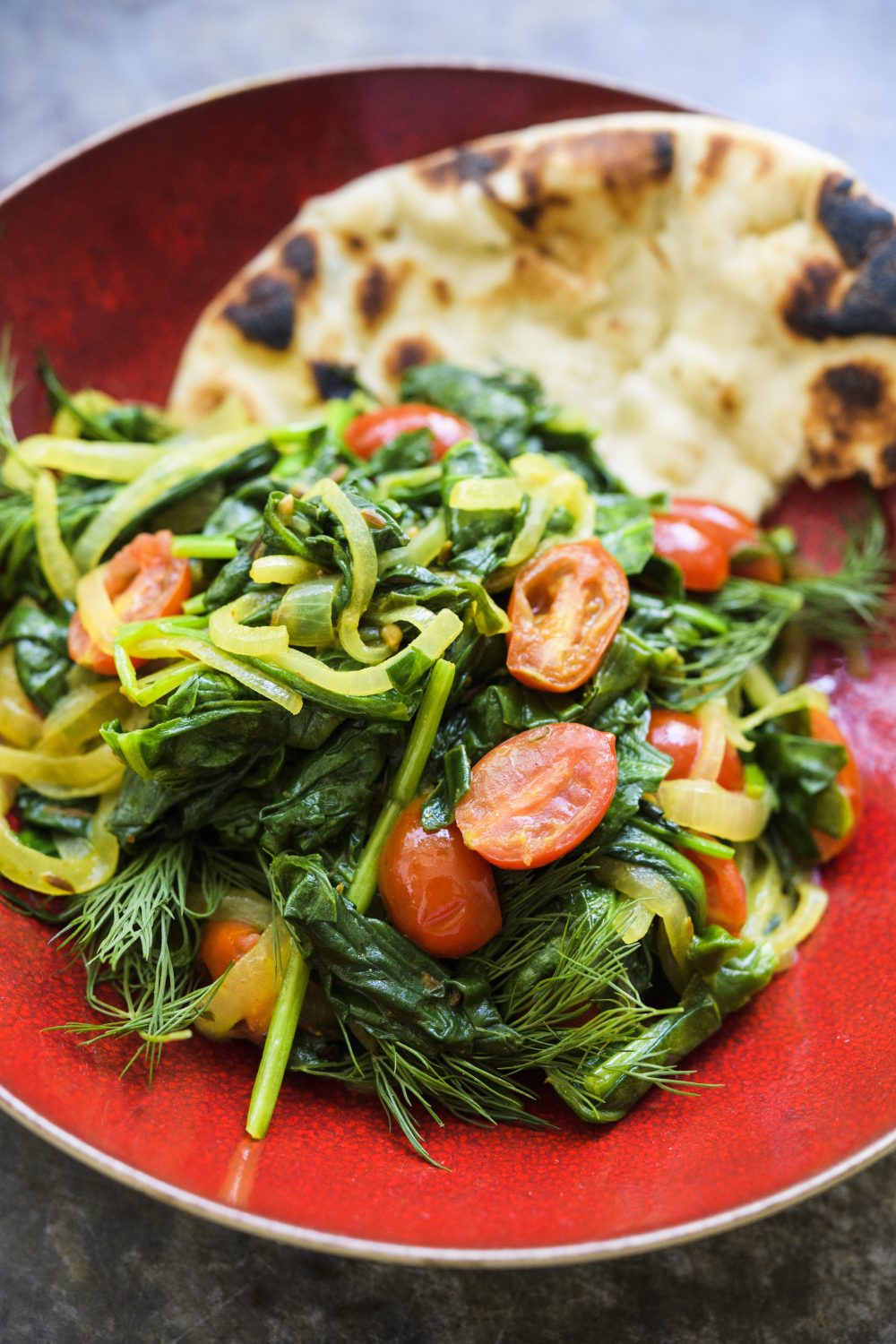 Indian-Spiced Spinach with Tomatoes and Dill