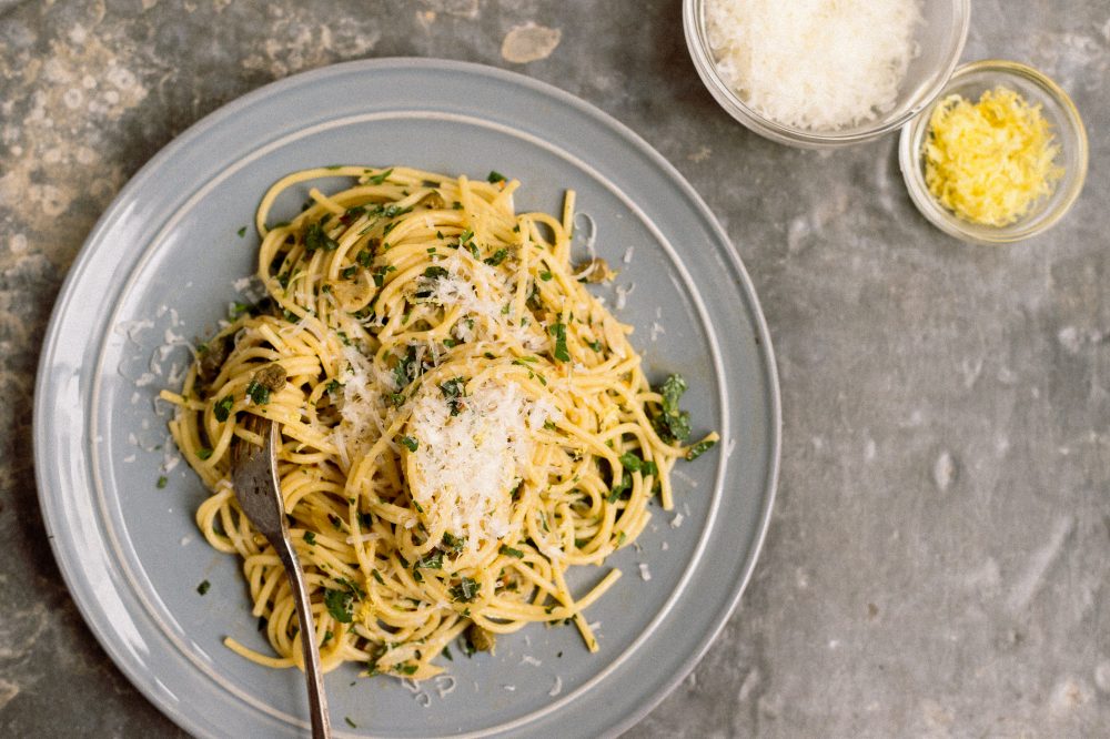 Spaghetti with Lemon, Anchovies, and Capers