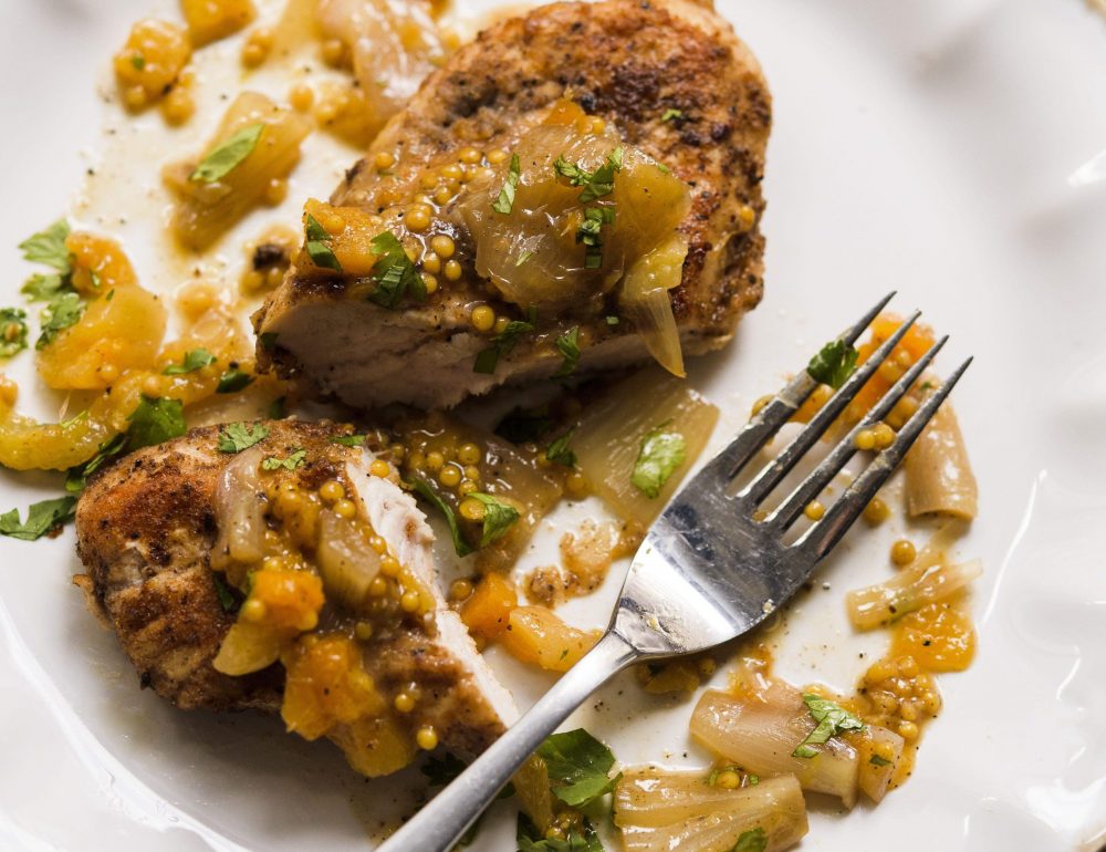 Spiced Turkey Cutlets with Apricot-Shallot Chutney
