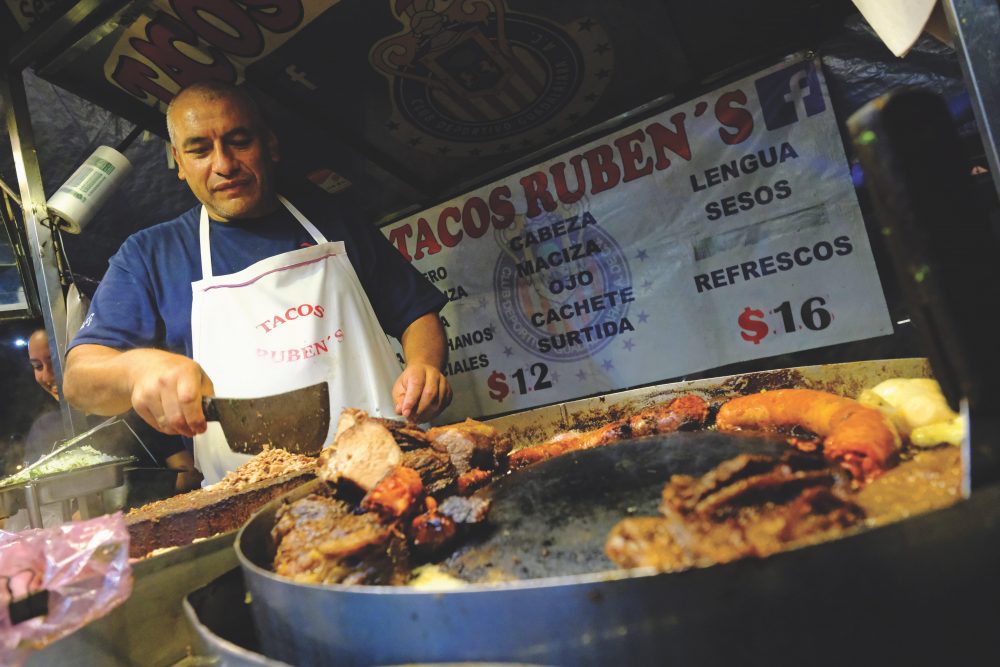 Ruben Orozco and his family have sold tacos suadero—citrus-soaked beef cooked with chorizo—for 16 years.
