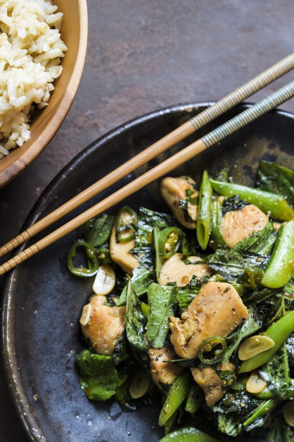Stir-Fried Chicken with Snap Peas and Basil