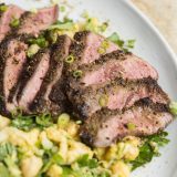 Spice-Crusted Steak with Mashed Chickpeas