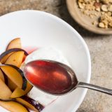 Rosé-Soaked Plums with Yogurt and Black Pepper Streusel